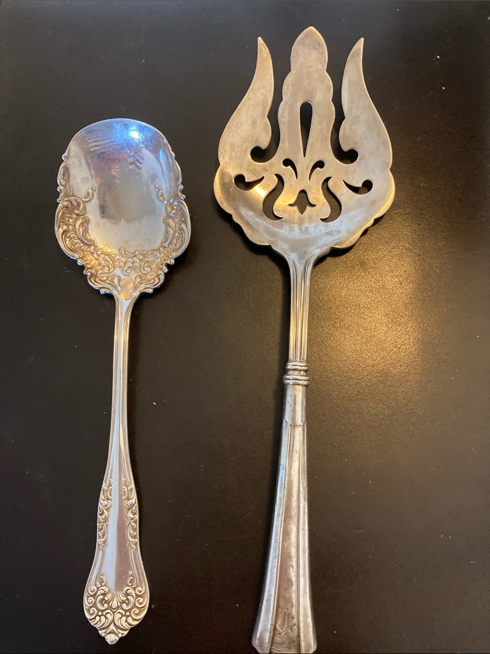 Vintage Silver-Plated Serving Spoon and Pierced Server Set - Silver